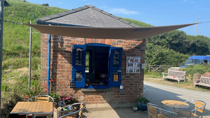 Porthclais Harbour Kiosk on a sunny day, St Davids Head Pembrokeshire